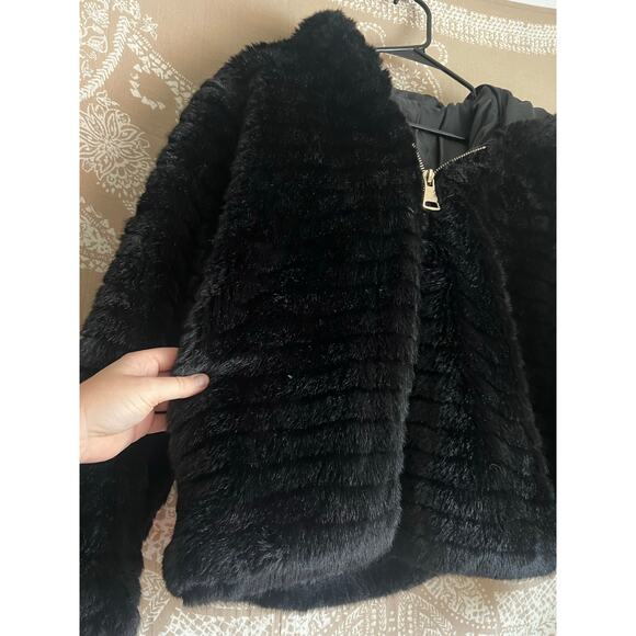 Generic Jackets & Blazers - Made in Italy Faux Fur Black Hoodie Zip Up Jacket